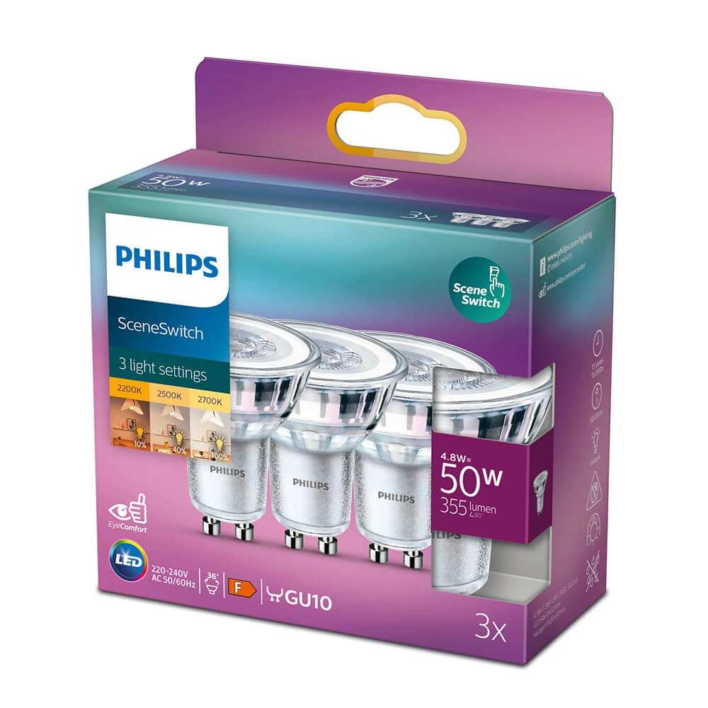 3 staps dimbare spots GU10 - 4,8W - 355 lumen