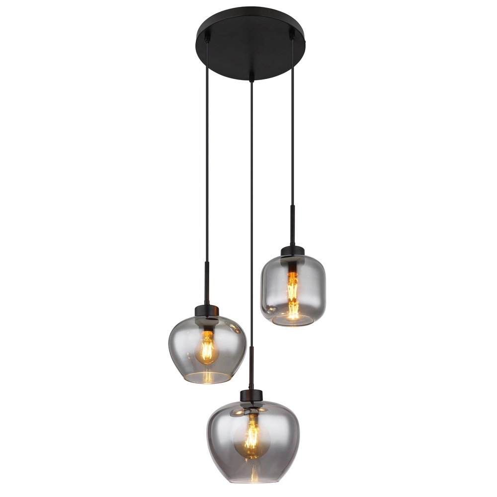 Design hanglamp Matt 3-lichts zwart met smoke glas