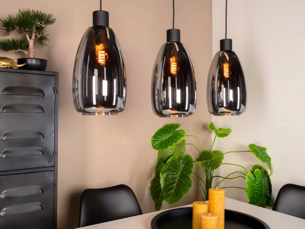Glazen hanglamp Chelvey 3-lichts zwart met smoke glas Eglo 9002759321666