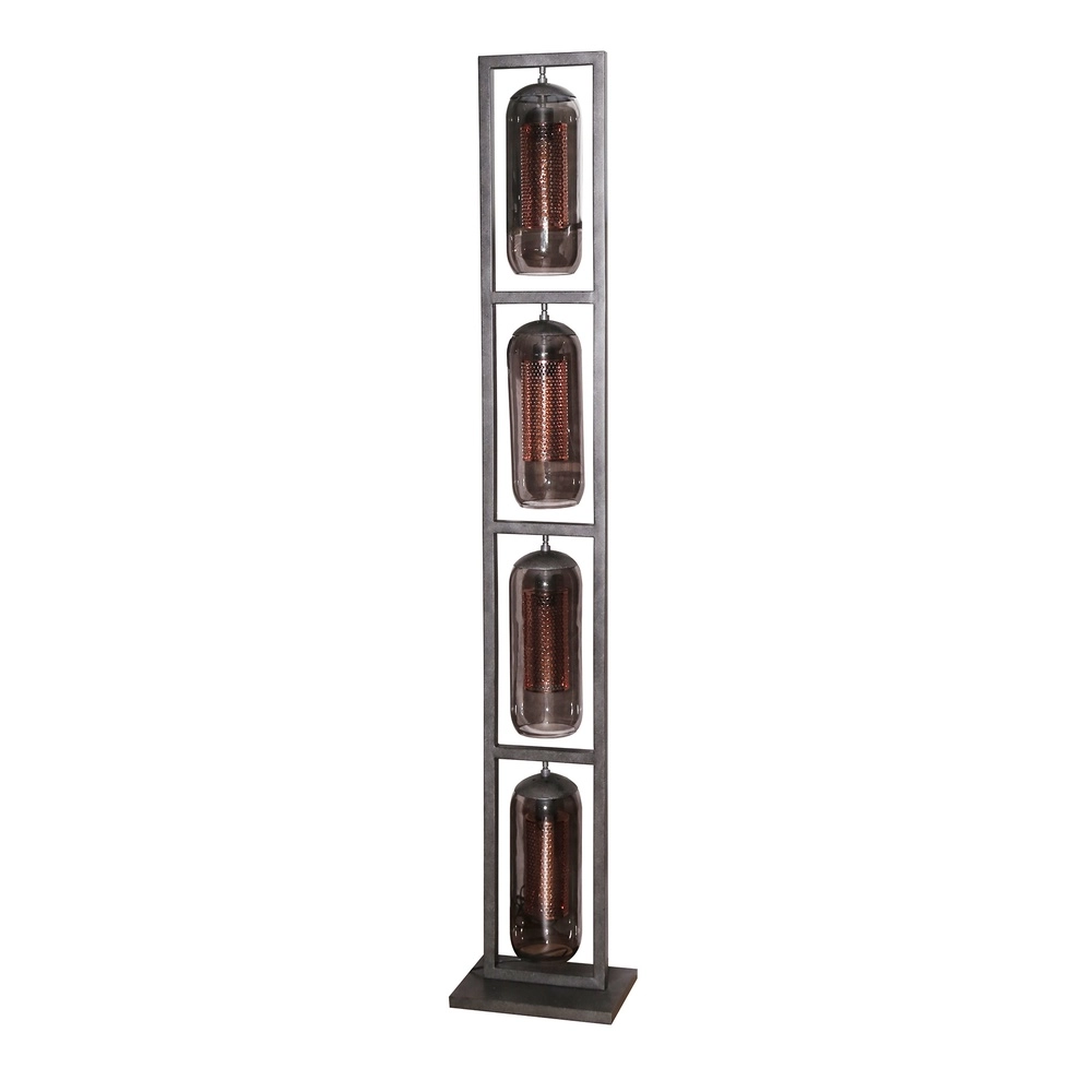 Glazen vloerlamp Smoke 4x E27 - 190cm - zwart met roodkoper Lyora 8716803512160