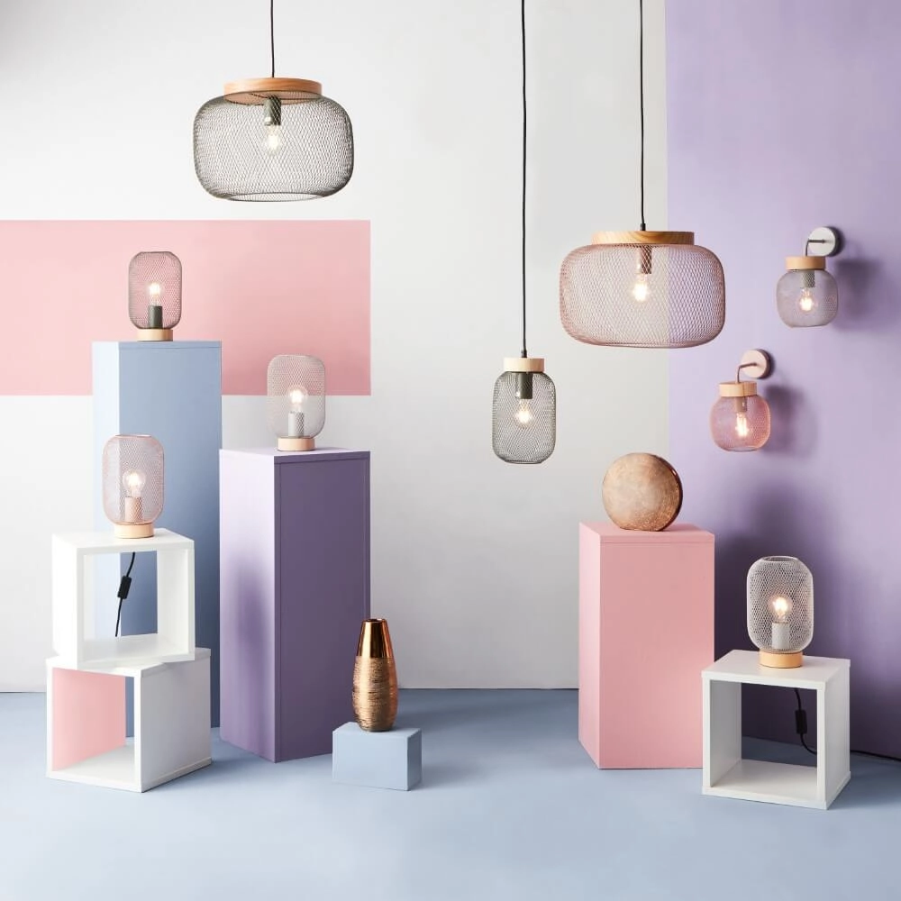 Roze hanglamp Giada met hout Brilliant 4004353354229