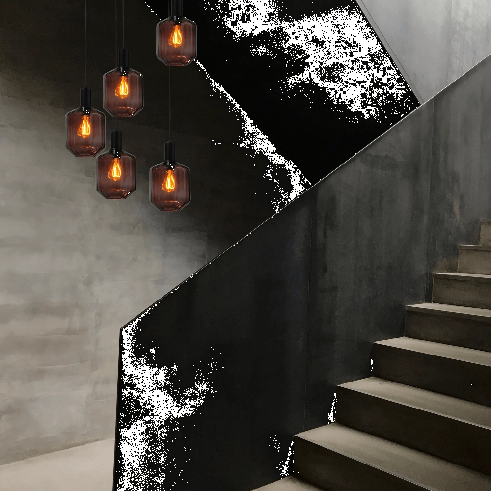 5-lichts vide hanglamp - zwart - Porto met Jagger red glazen - Ø 24cm Masterlight 8718121271118