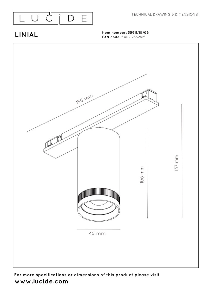 1-fase railspot Linial mat zwart chroom Premium by Lucide 5411212552815