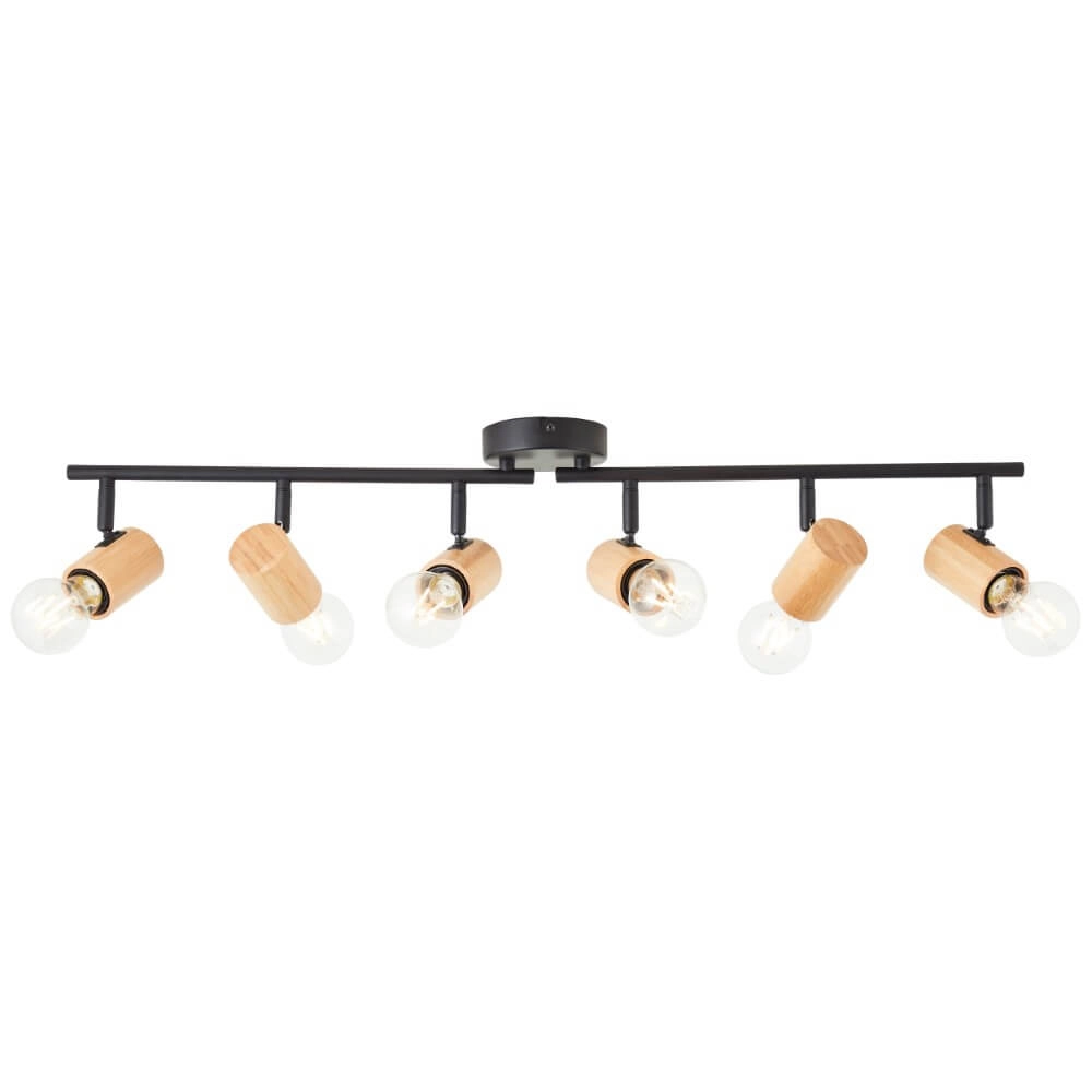 Plafondlamp Kerry 6-lichts zwart met hout Brilliant 4004353409080