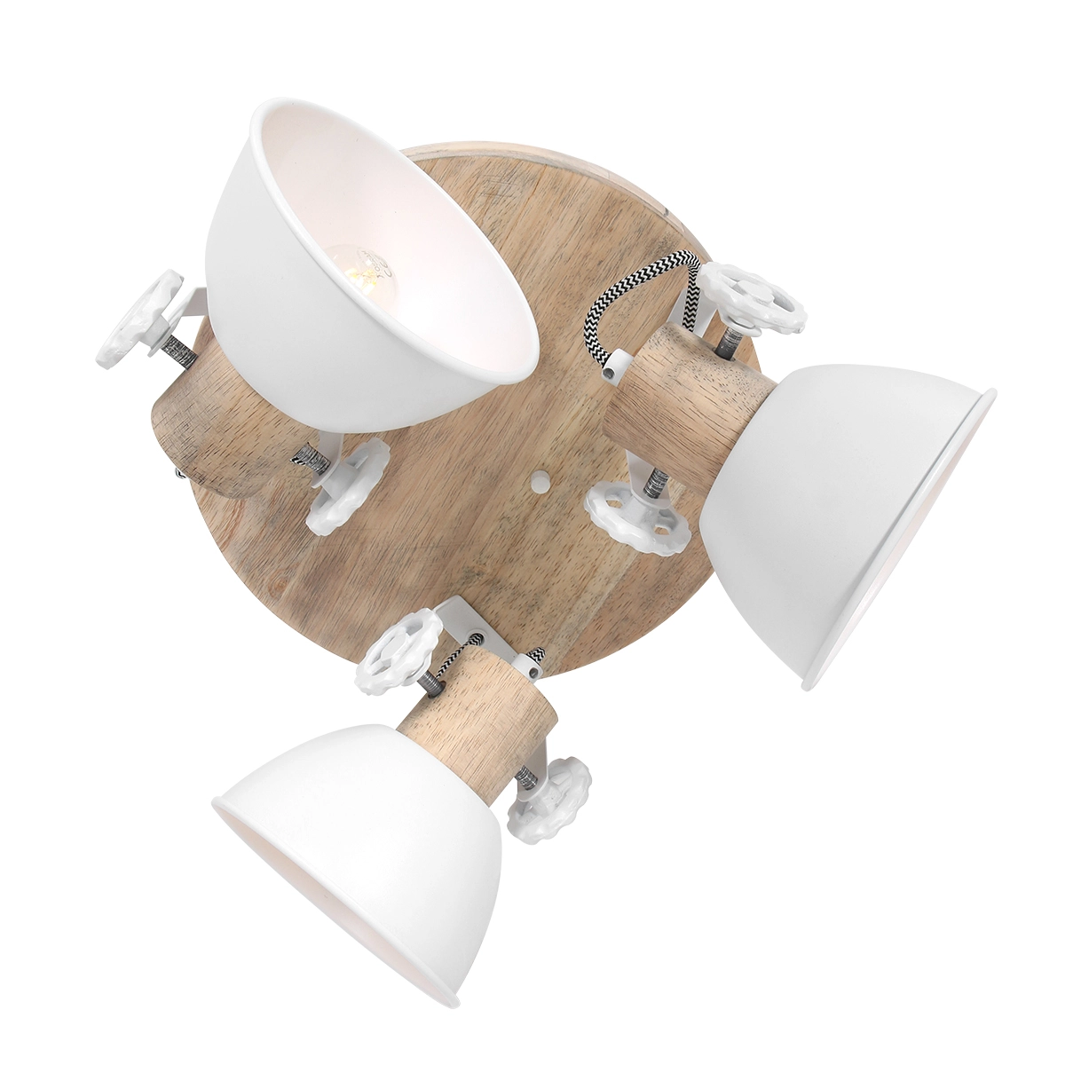 Industriële plafondlamp Gearwood 3-lichts wit met hout Steinhauer 8712746135428