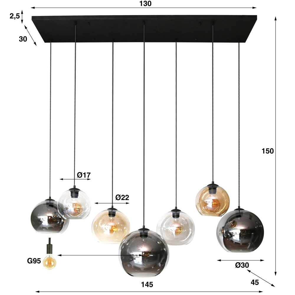 Hanglamp met 7 glazen kappen Multi Lyora 8716803512276