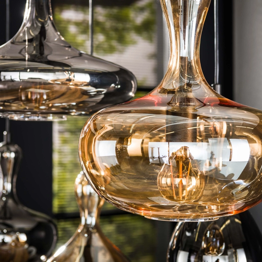 Design hanglamp Karaf 7 glazen - amber en smoke Lyora 8716803511576