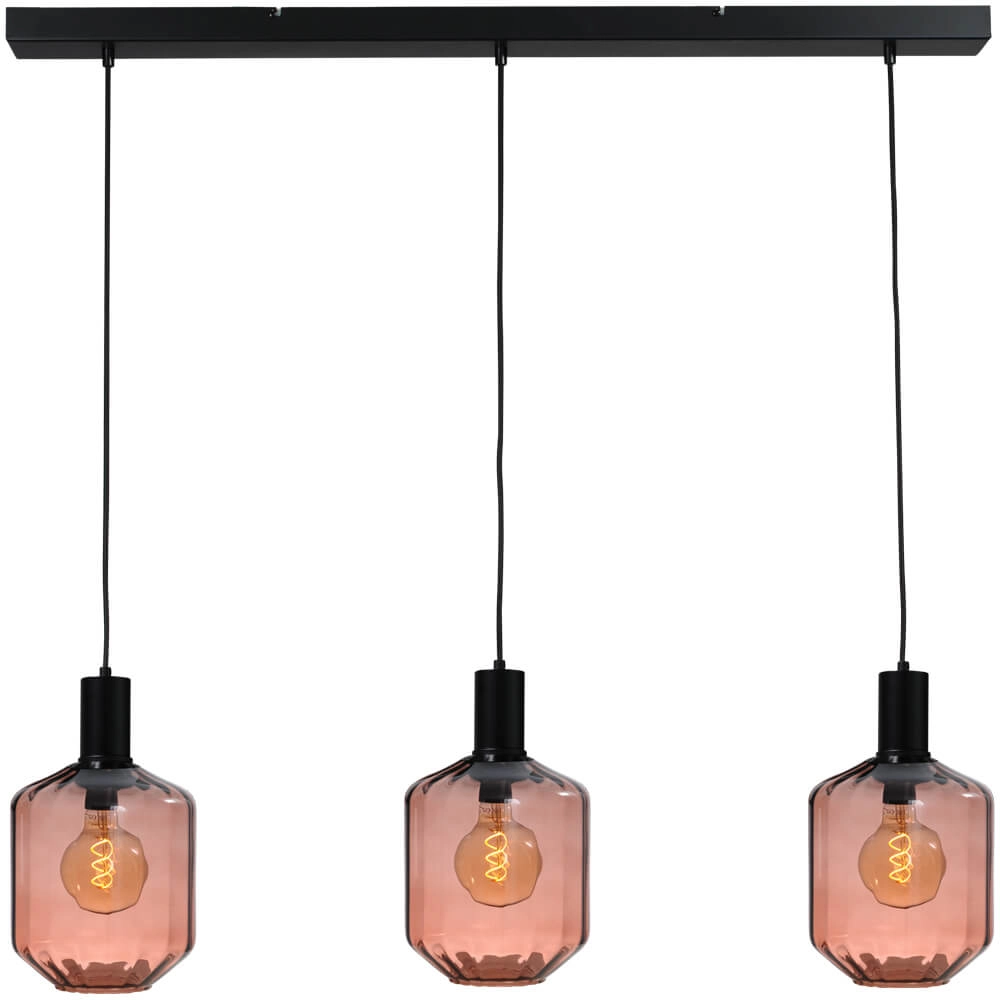 3-lichts hanglamp - zwart - Porto met Jagger red glazen - Ø 24cm