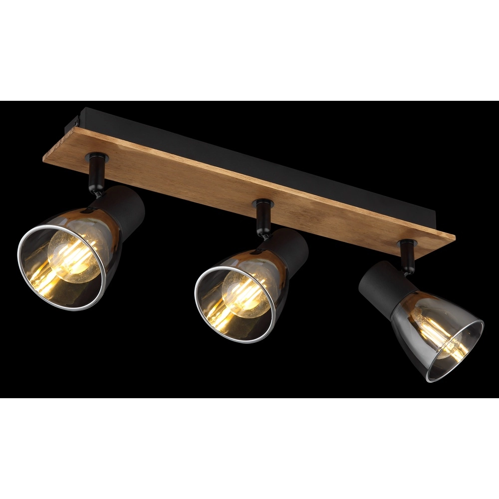 Plafondlamp Claude 3-lichts zwart met hout Globo 9007371431212
