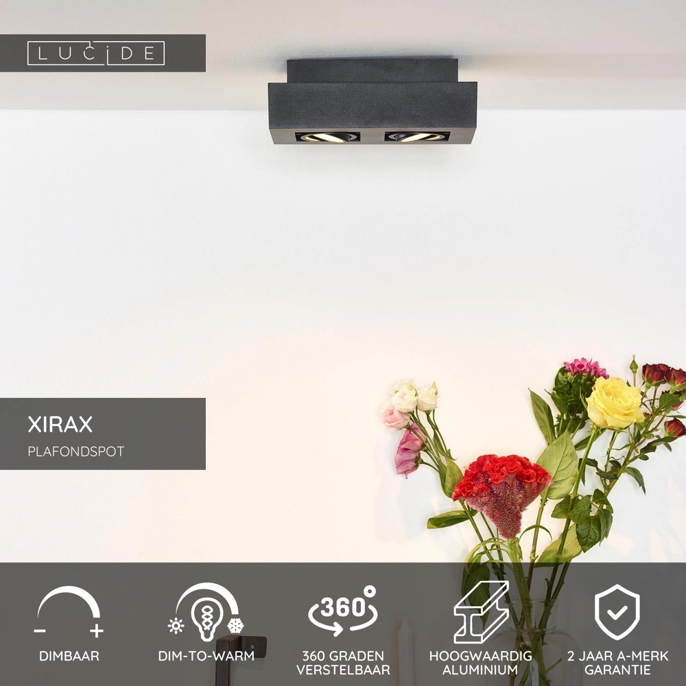 Plafondspot Xirax 2 x 5W zwart Lucide 5411212092304