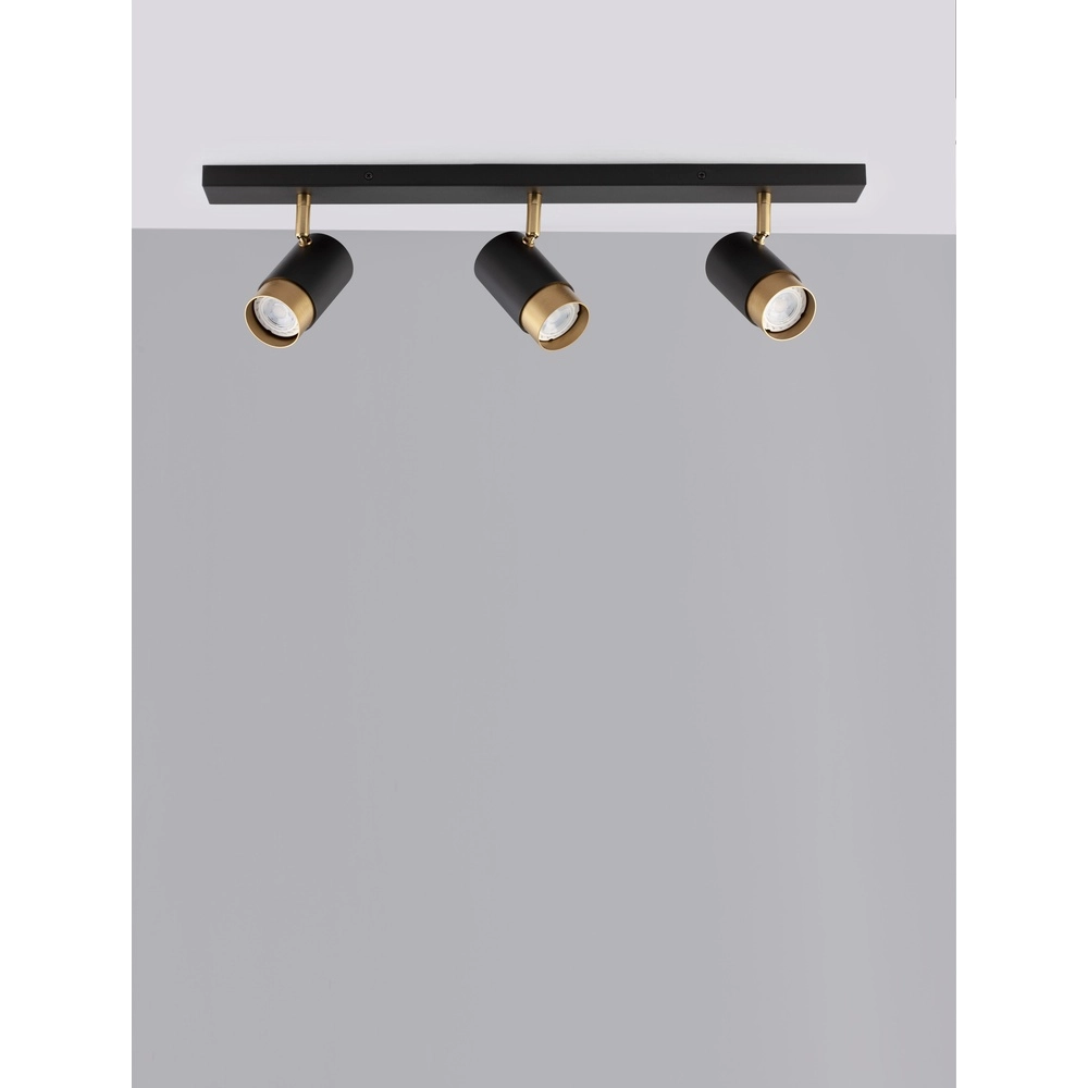 Plafondspot Pogno 3-lichts zwart met goud recht Lyora 5212017430854