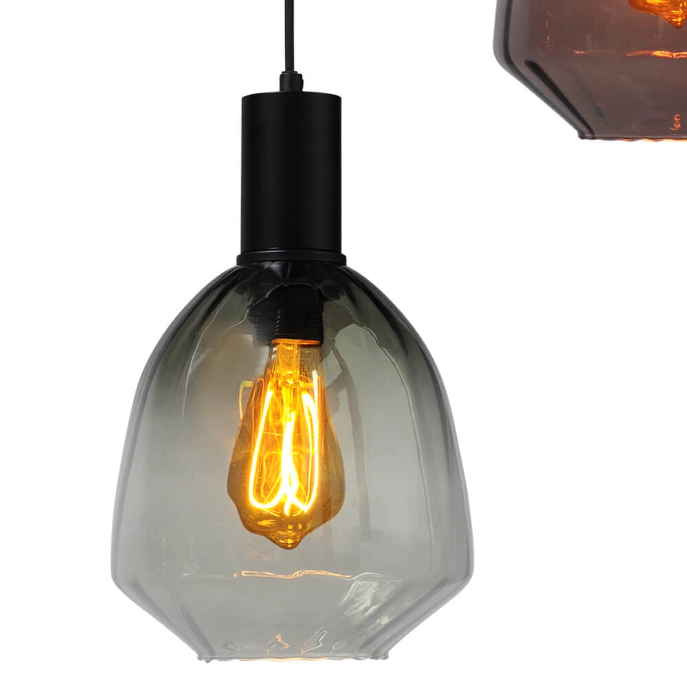 3-lichts vide hanglamp - zwart - Porto met Nicolette glazen Masterlight 8718121270951