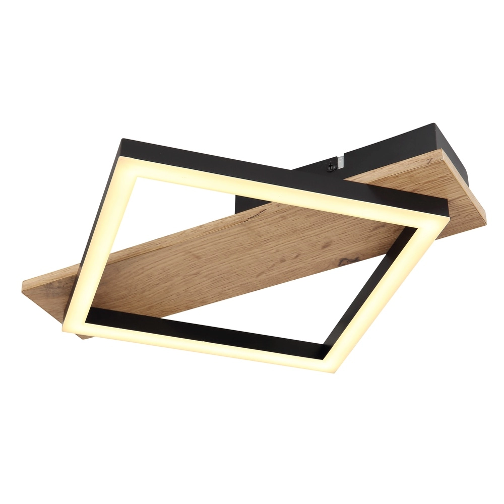 Plafondlamp Beatrix 33cm vierkantje zwart met hout