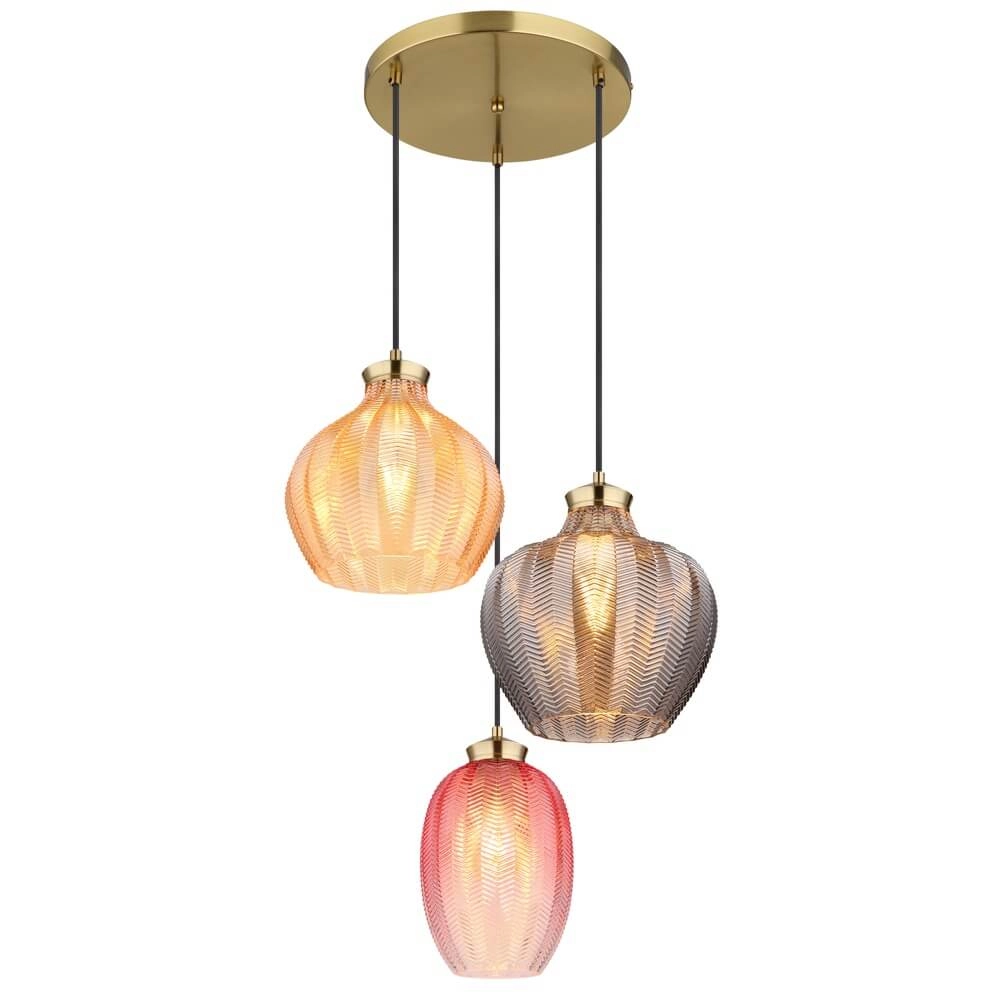 Gouden hanglamp Jessica met gekleurd glas rond
