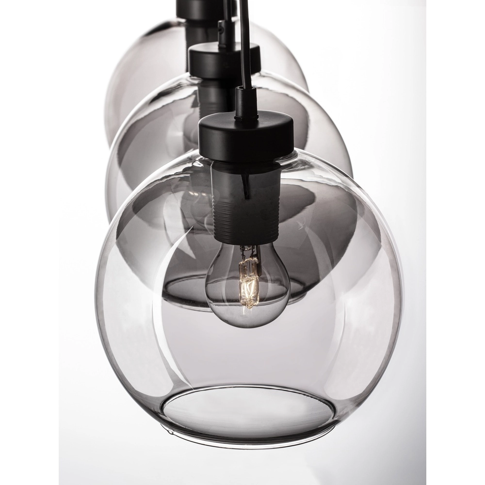 Hanglamp Palmer 3-lichts recht zwart met smoke glas Lyora 5212017430960