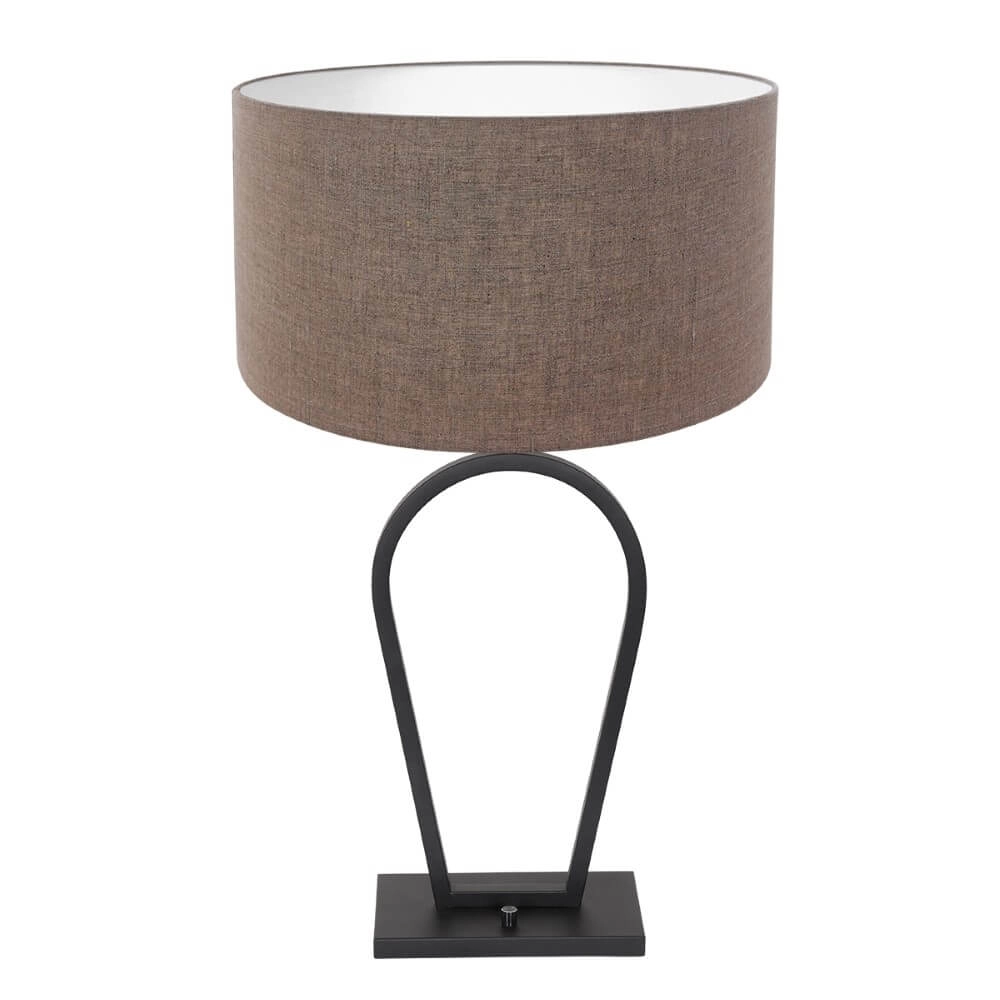 Zwarte schemerlamp Stang met taupe linnen kap Zwarte schemerlamp Stang met taupe linnen kap