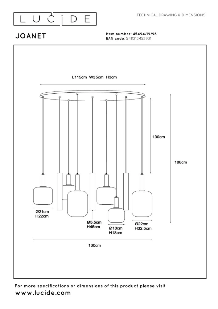 Hanglamp Joanet 6-lichts goud Lucide 5411212452931