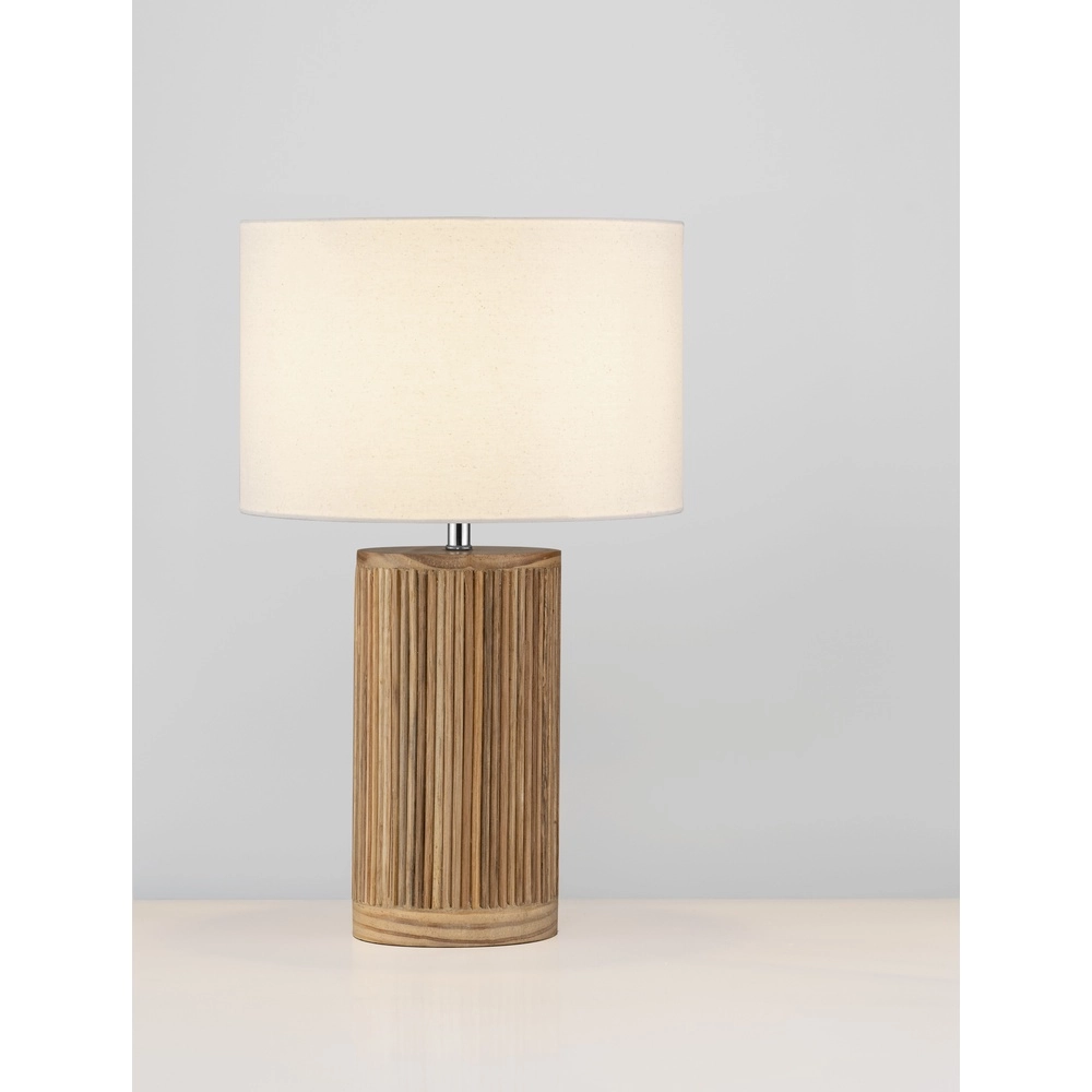 Schemerlamp Nau hout met witte kap Schemerlamp Nau hout met witte kap