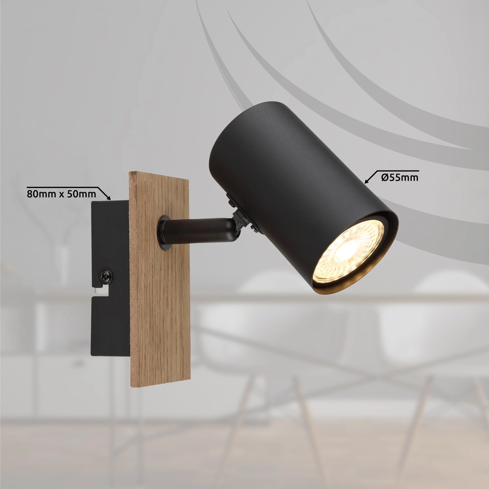 Wandlamp Linca zwart met hout Globo 9007371449941