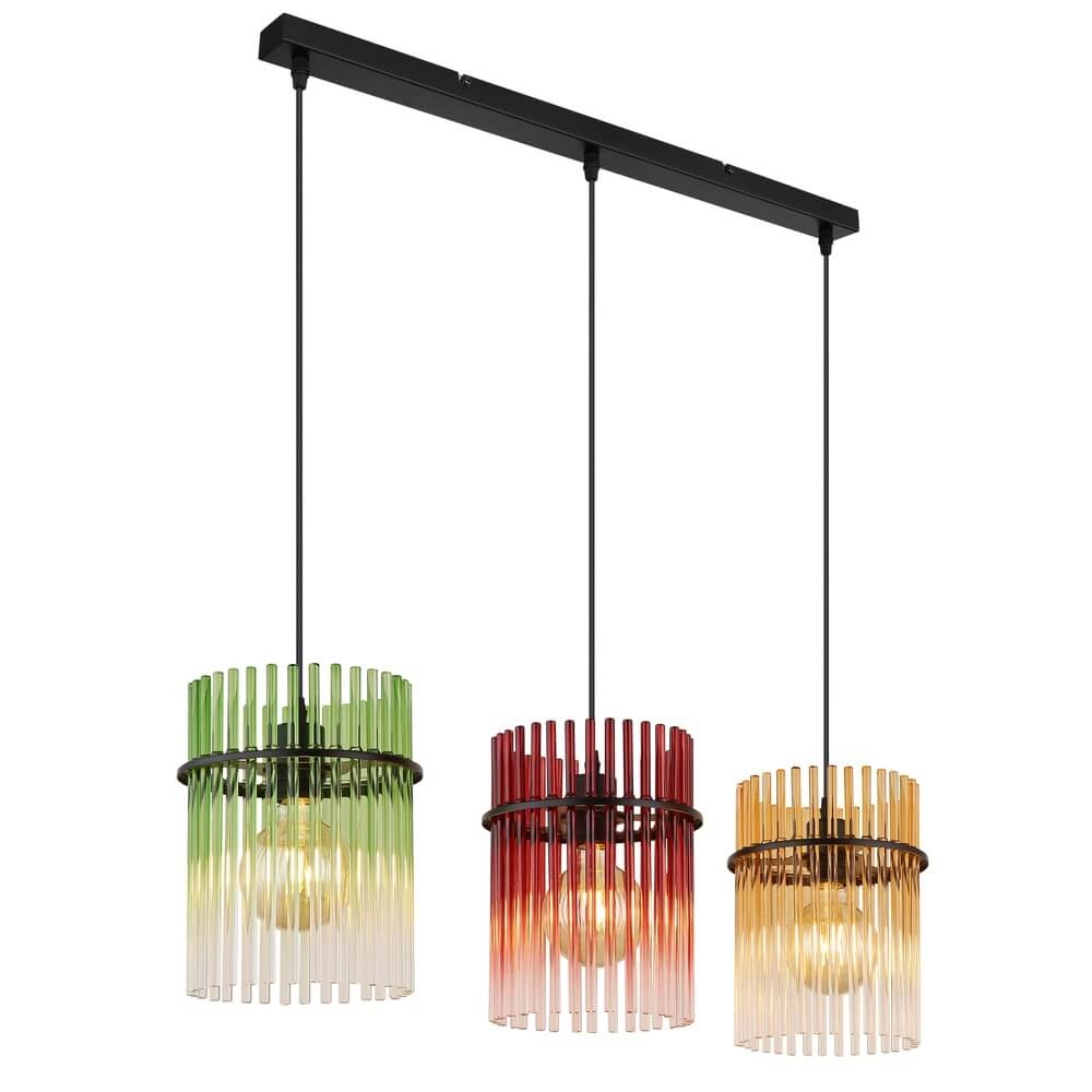 Zwarte hanglamp Gorley gekleurd glas 3-lichts