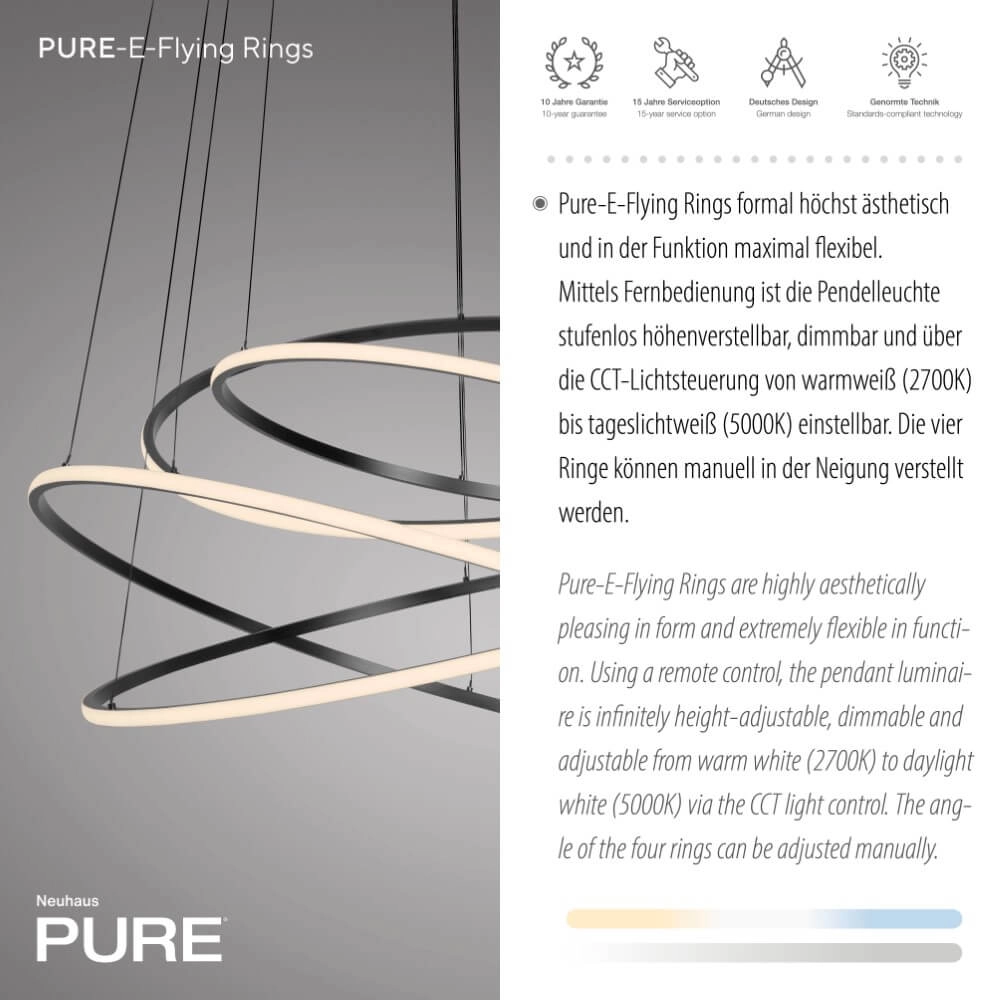 Design hanglamp Pure E-Flying Rings grijs Paul Neuhaus 4012248384466