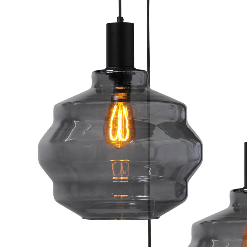 3-lichts vide hanglamp - zwart - Porto met Ball smoke glazen - Ø 30cm Masterlight 8718121270746
