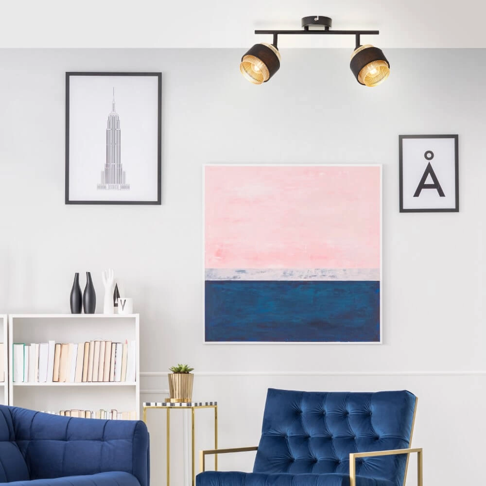 2-lichts plafondlamp Grove zwart met goud Brilliant 4004353424113