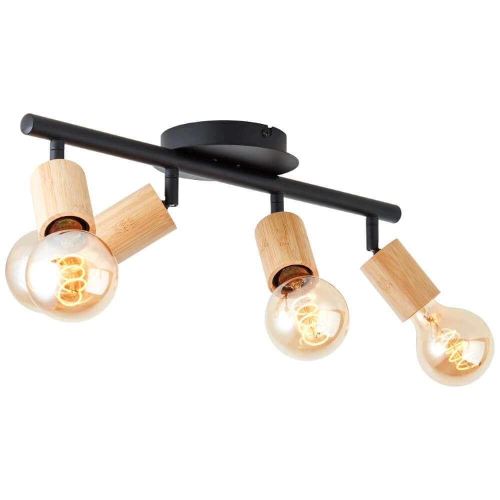 4-lichts plafondlamp Tiffany zwart met hout Brilliant 4004353406492