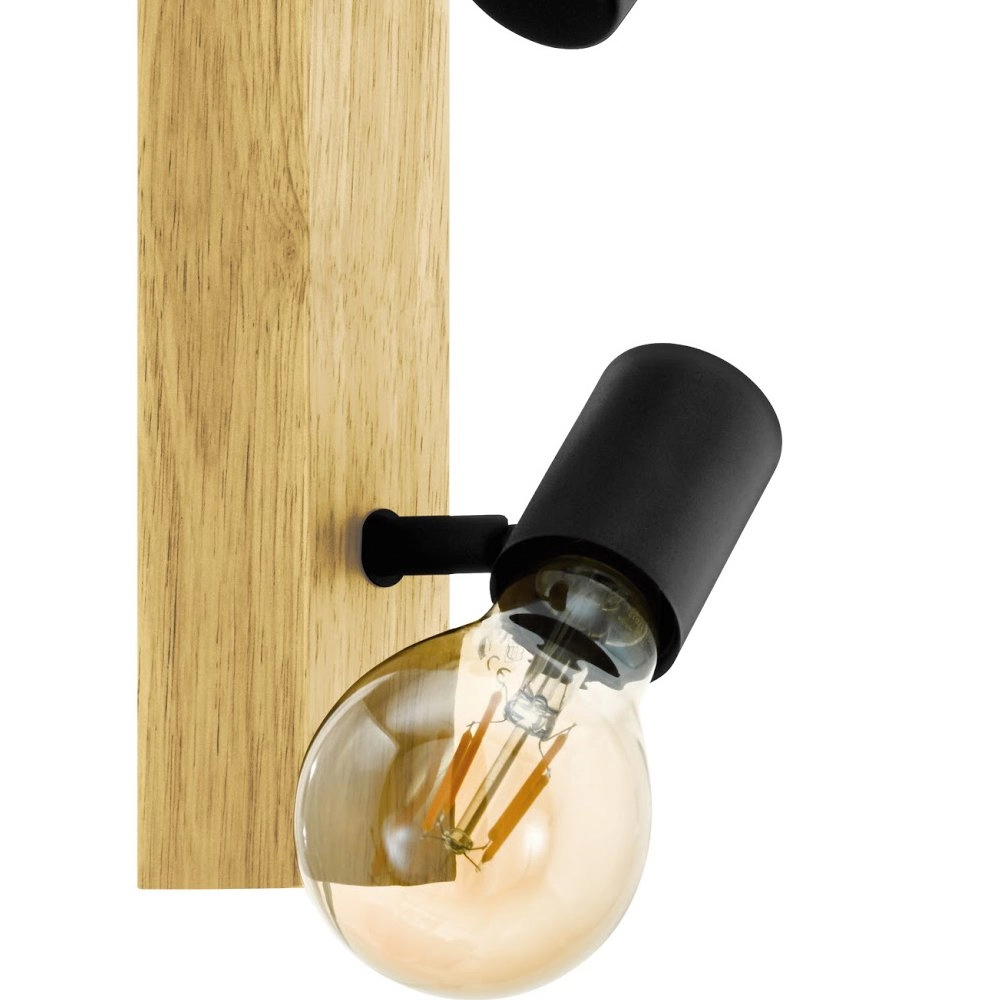 Landelijke plafondlamp Townshend 3 2-lichts zwart met hout Eglo 9002759994785