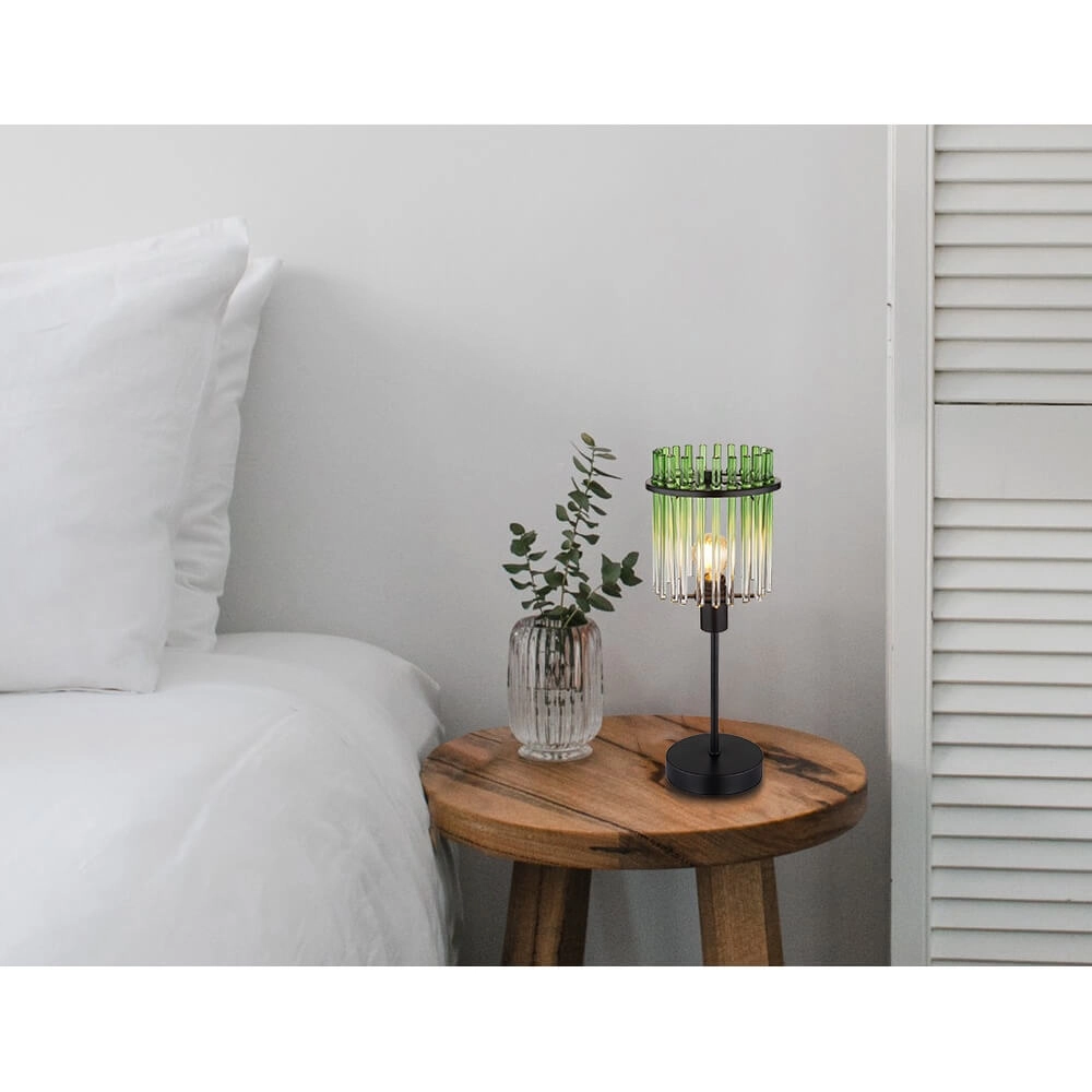 Zwarte tafellamp Gorley met groen glas Ø 15cm Globo 9007371465972