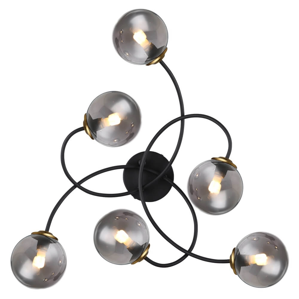 Zwarte plafondlamp Jorge bol smoke glas 6-lichts Globo 9007371437191