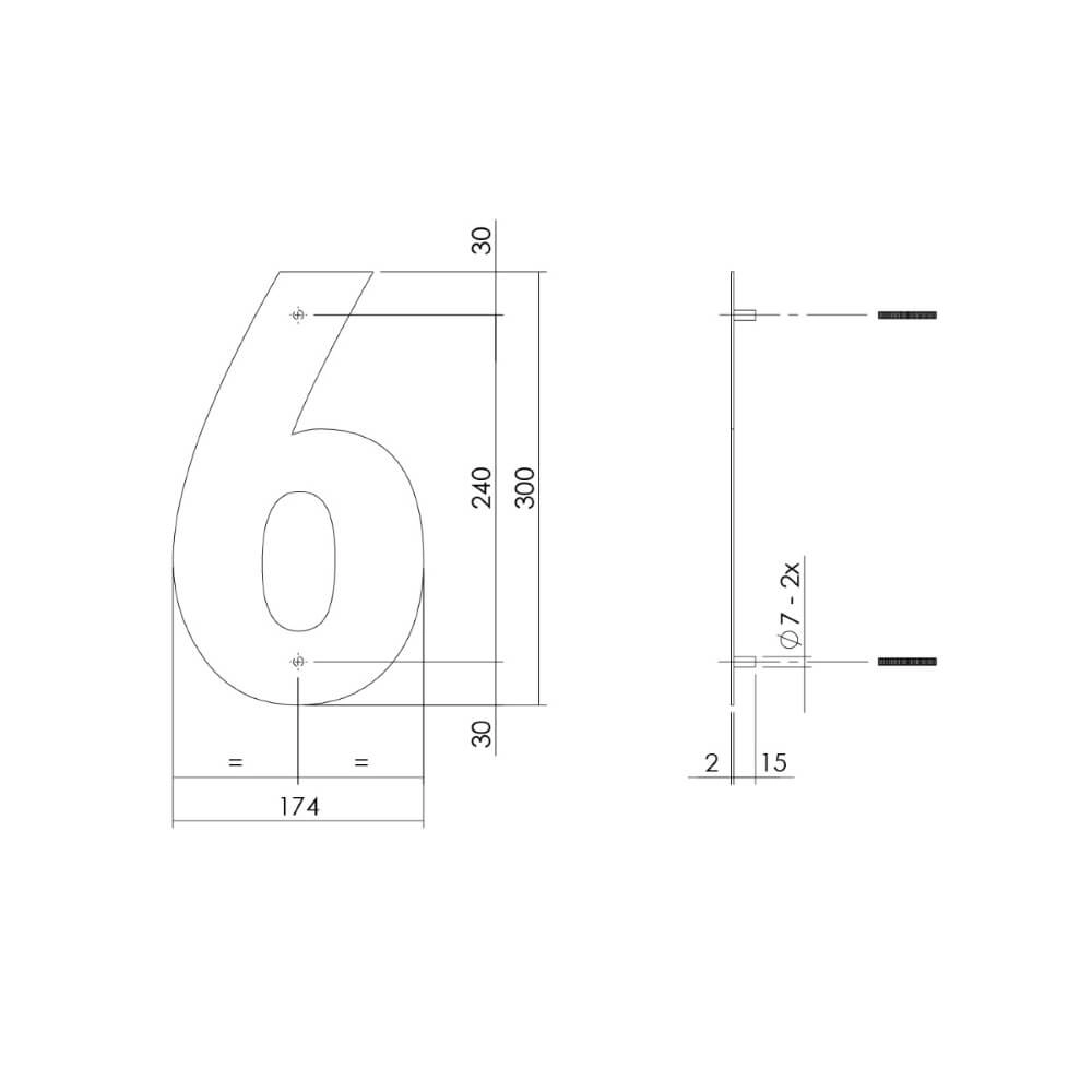 Huisnummer 6 XL Numbra 30cm RVS Intersteel 8714186503133