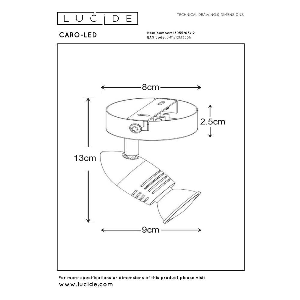 Plafondspot Caro-Led mat chroom Lucide 5411212133366