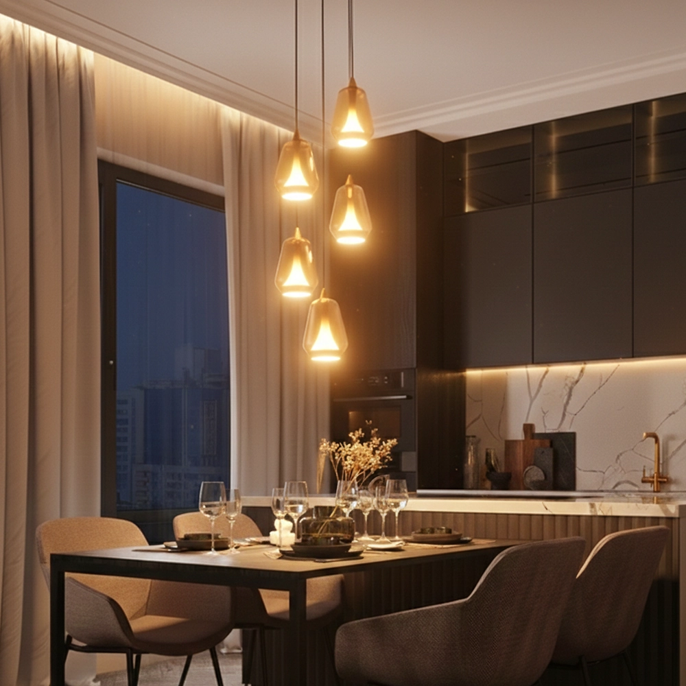 Design hanglamp Alish 5-lichts amber glas