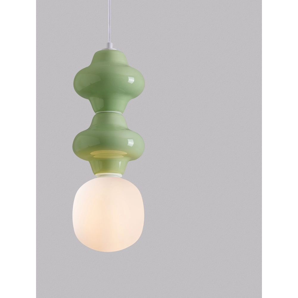 Hanglamp Clio M lichtgroen keramiek met wit glas