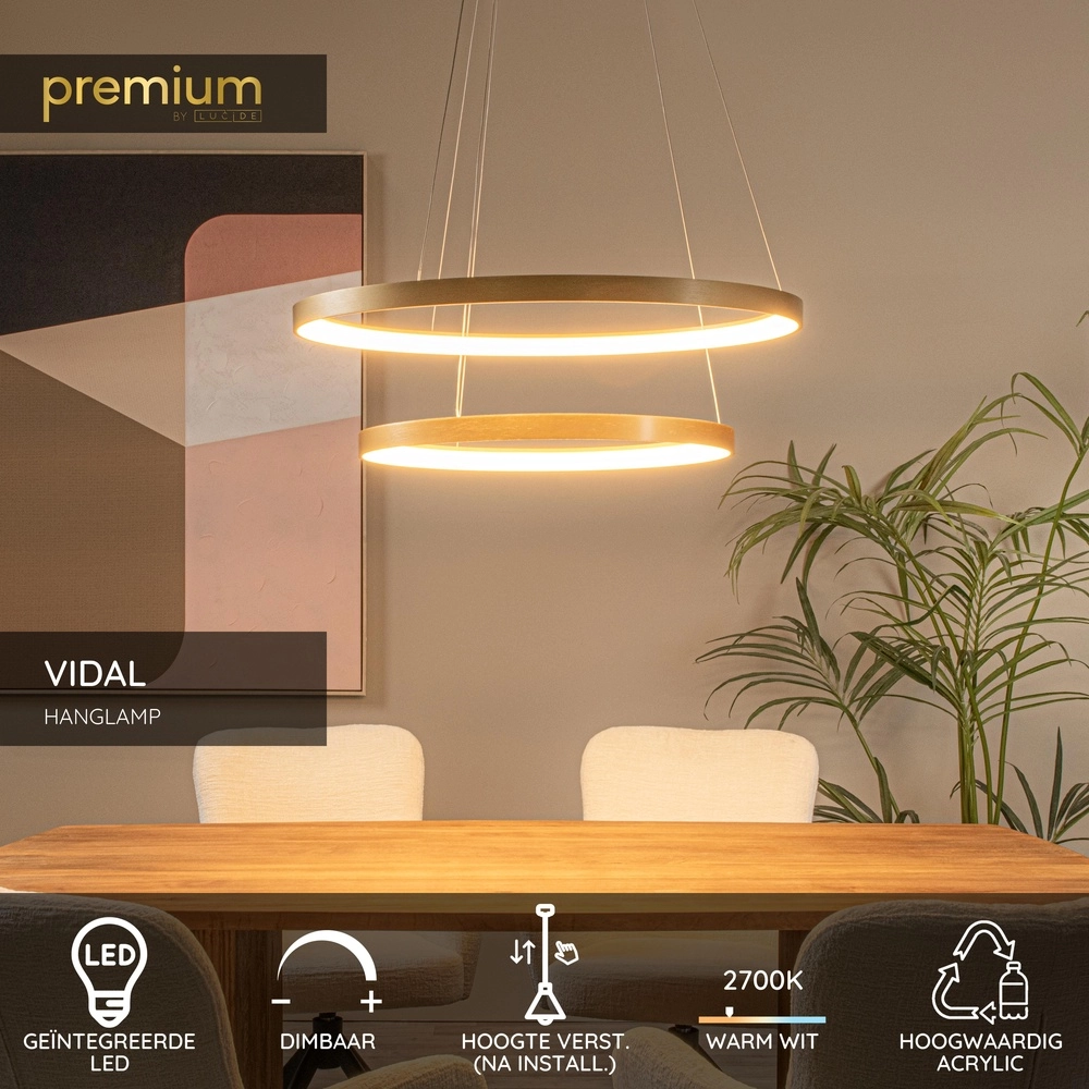 Gouden hanglamp Vidal Ø 78cm strak design Premium by Lucide 5411212460929