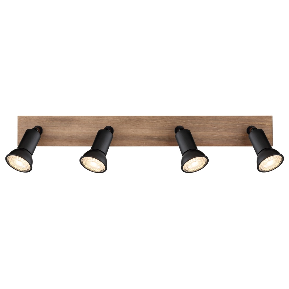 Plafondspot Drew zwart met hout 4-lichts Globo 9007371436781