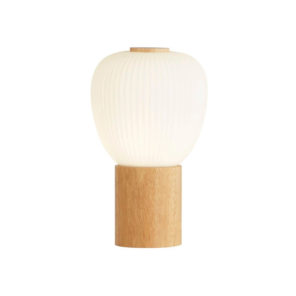 Houten tafellamp Ella met wit glas Houten tafellamp Ella met wit glas