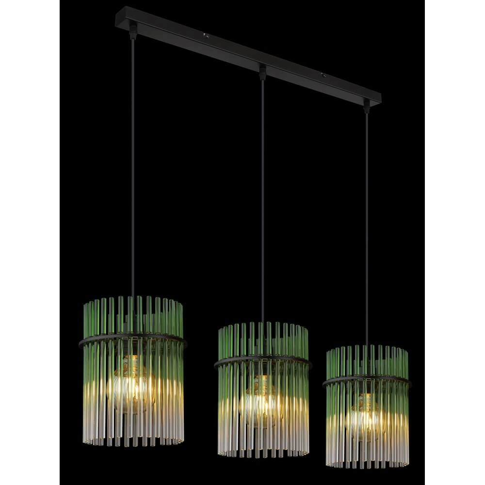 Zwarte hanglamp Gorley met groen glas 3-lichts Globo 9007371474974