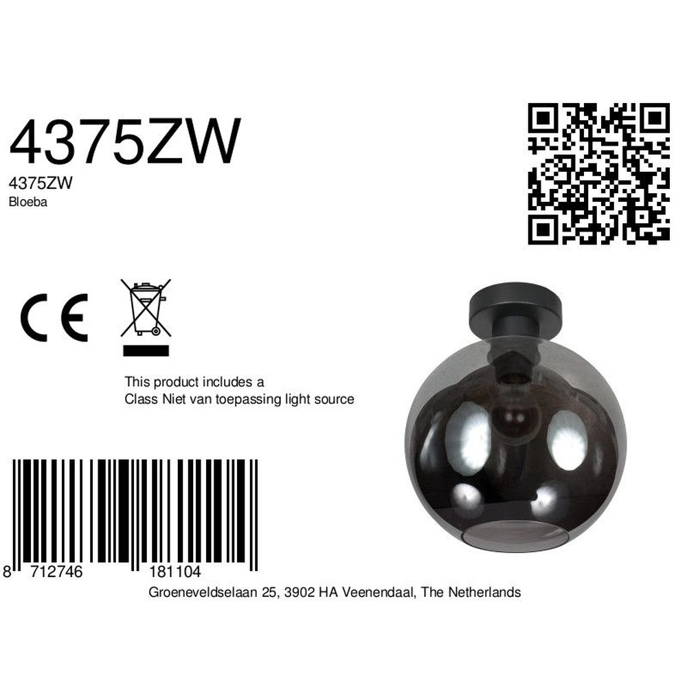 Plafondlamp Bloeba bol smoke glas Ø 25cm Steinhauer 8712746181104