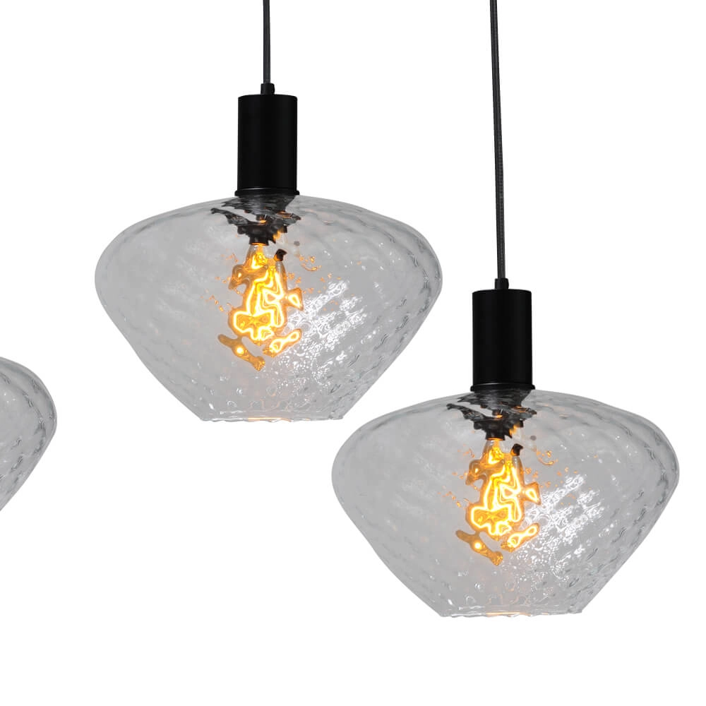 6-lichts hanglamp - zwart - Porto met Blossom clear glazen Masterlight 8718121270517