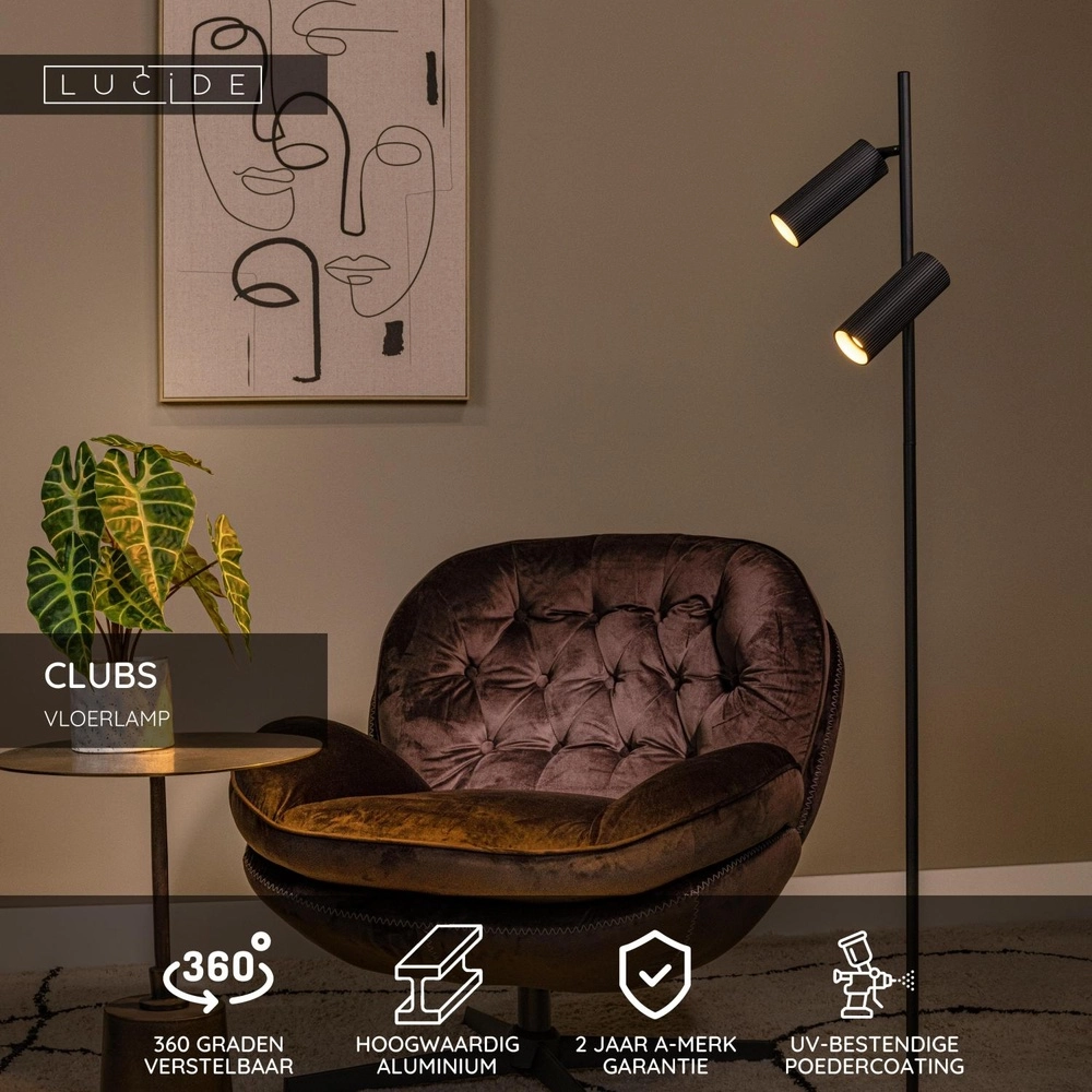 Vloerlamp Clubs zwart Lucide 5411212093462