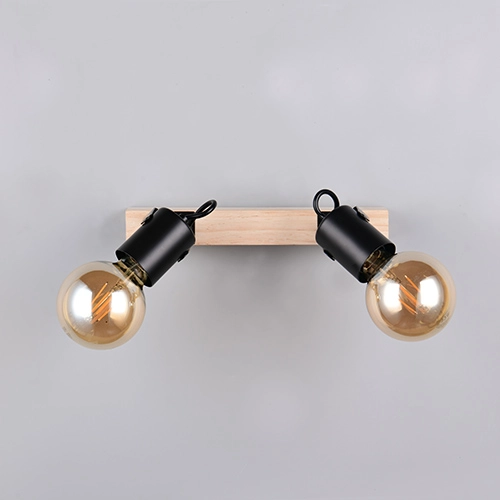 Plafondlamp dubbel Lynar zwart met hout Trio 4017807670721