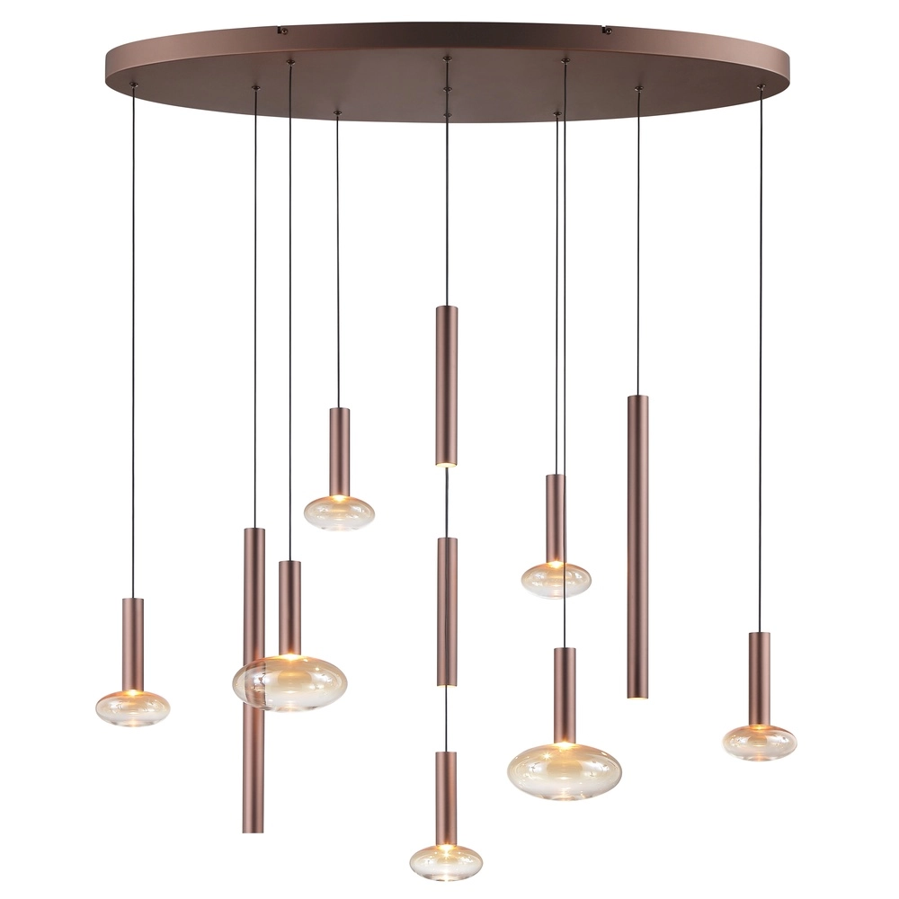 Hanglamp Veridian koffie bruin met amber glas ovaal