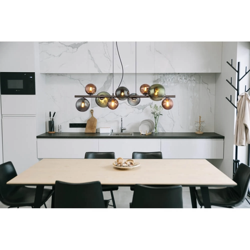 Zwarte hanglamp Riha gekleurd glas 9-lichts Globo 9007371456116