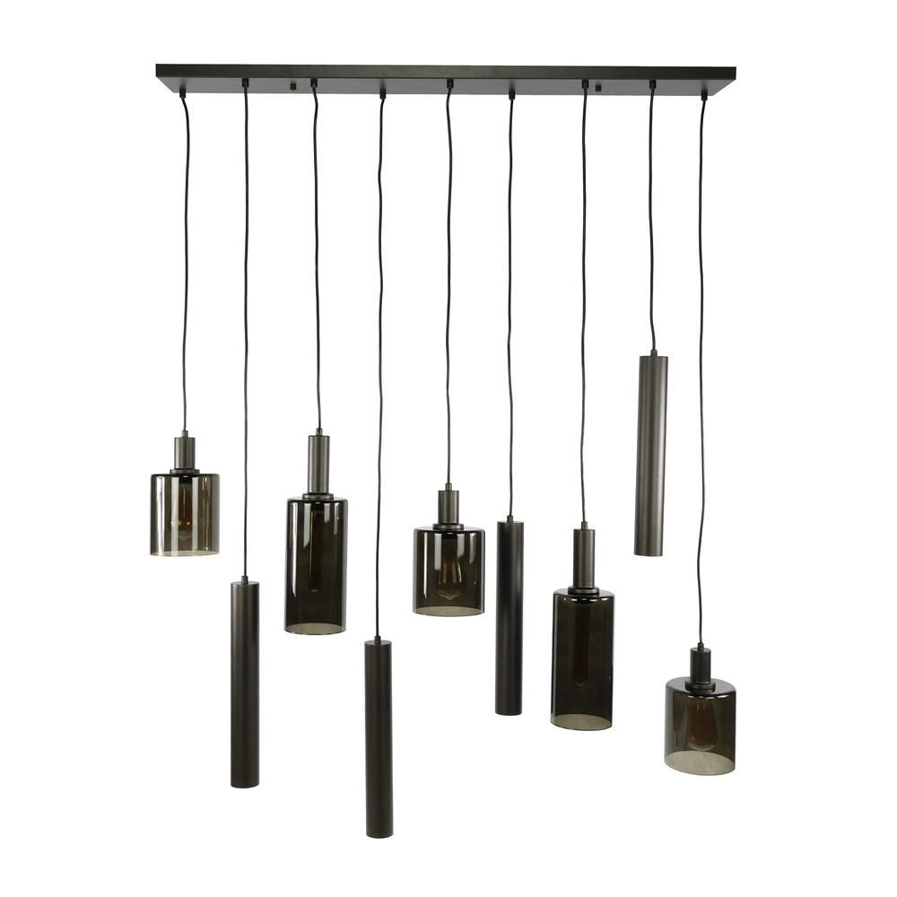 Eettafel hanglamp Sepiora Sienna bruin - donker glas - met pendels Lyora 8716803513464