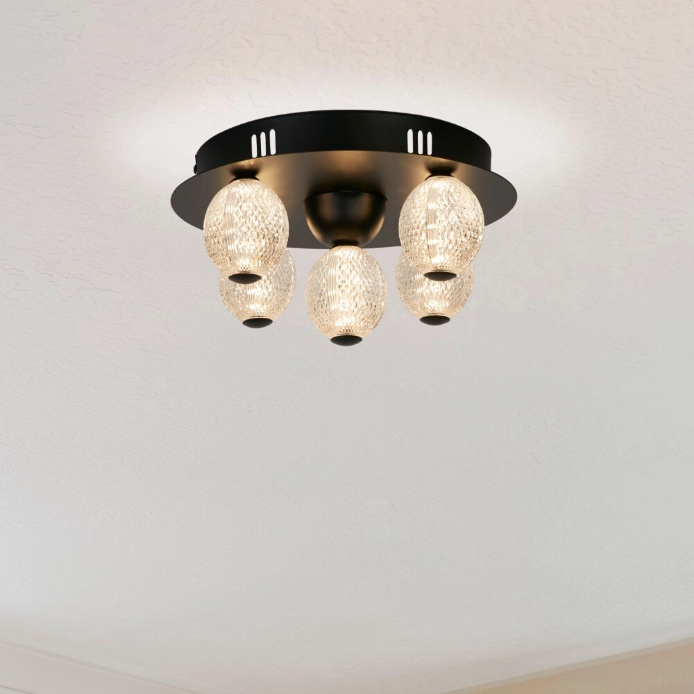 5-lichts plafondlamp Asteroid zwart Searchlight 5053423273419