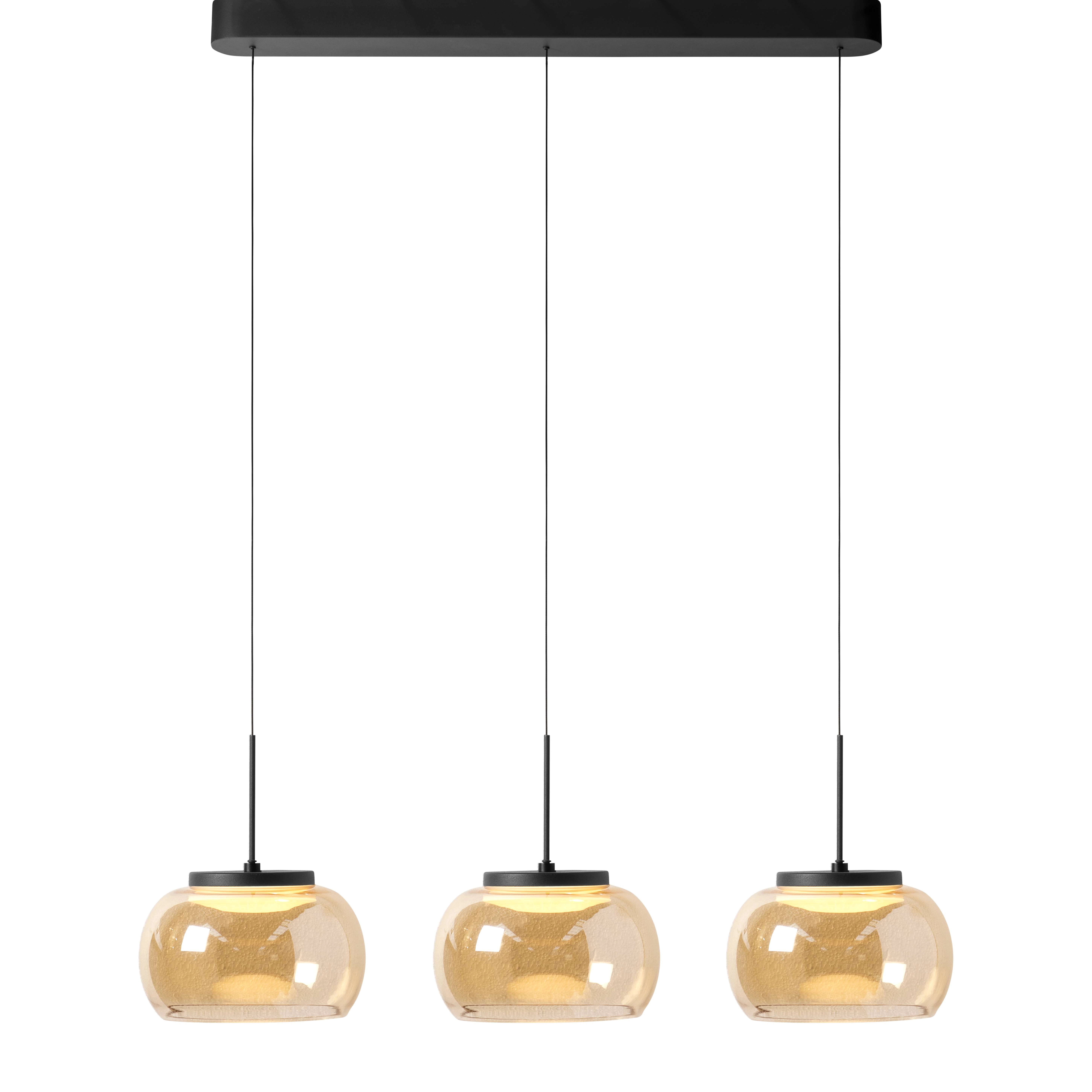 3-lichts hanglamp Bounto zwart recht amber glas