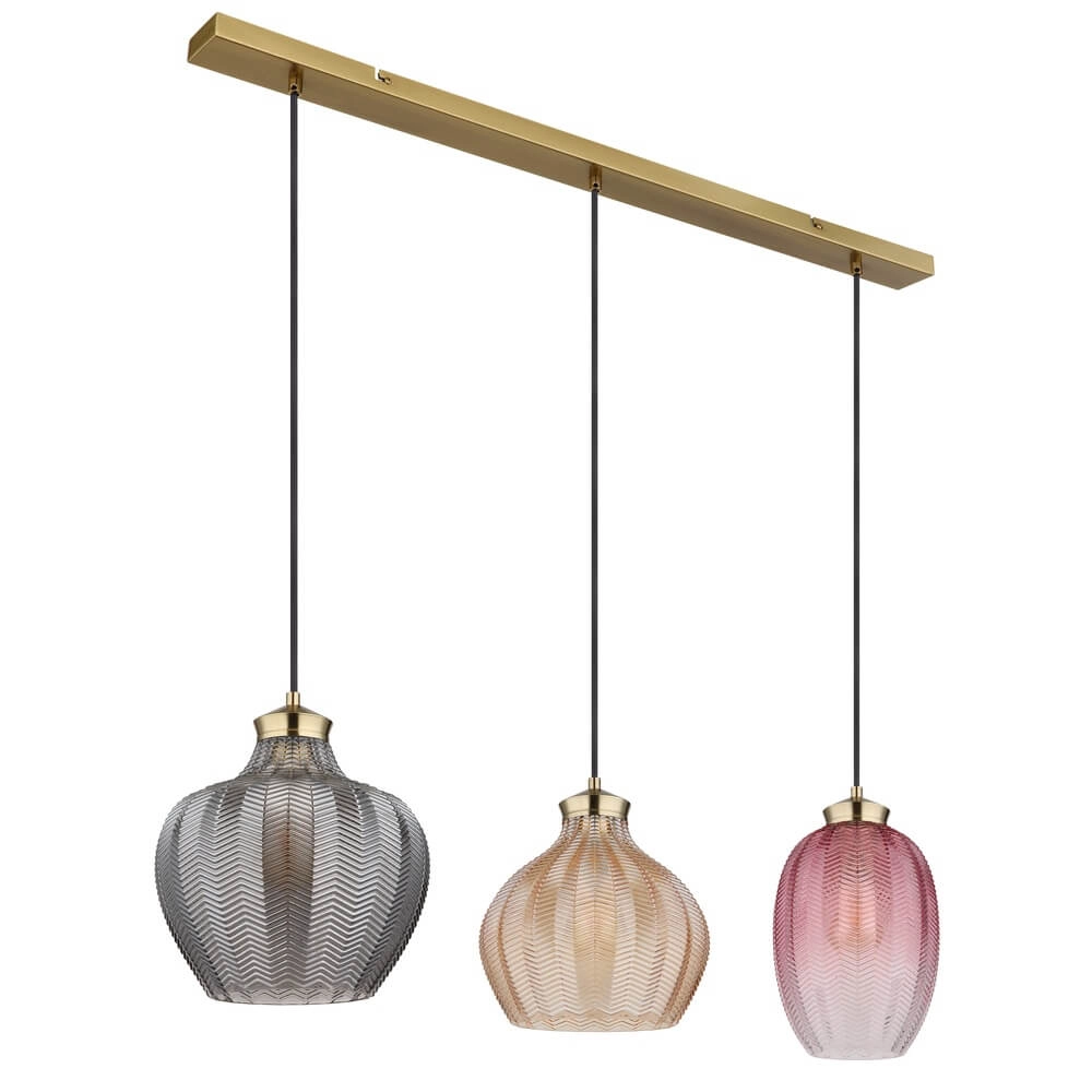 Gouden hanglamp Jessica met gekleurd glas  3-lichts Globo 9007371475124
