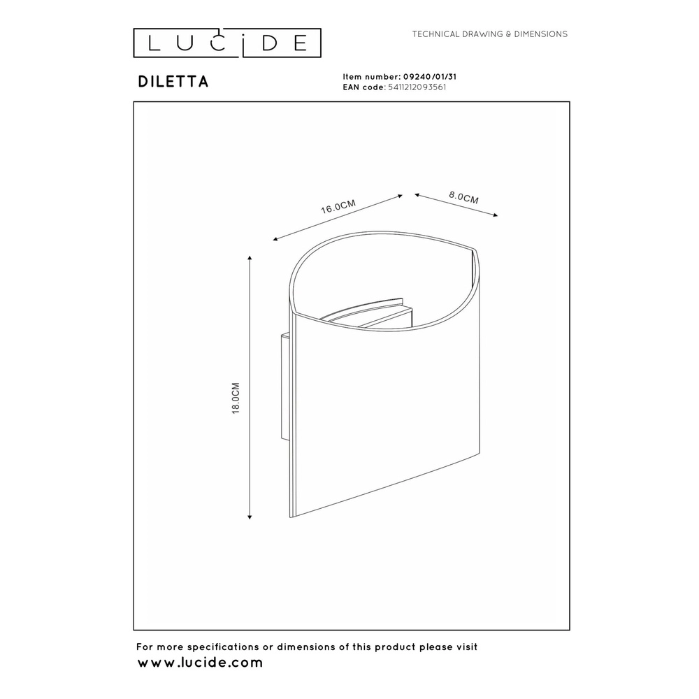 Design wandlamp Diletta wit Lucide 5411212093561
